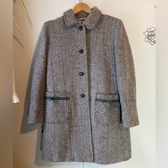 Larry Levine Dress Coat Size 12 Wool Blend Herringbone Tweed Jacket - Picture 1 of 8